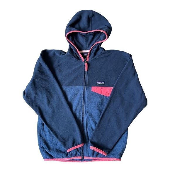 Patagonia Kids Micro D Snap-T Fleece Jacket size L Blue Hooded full zip - Picture 1 of 8